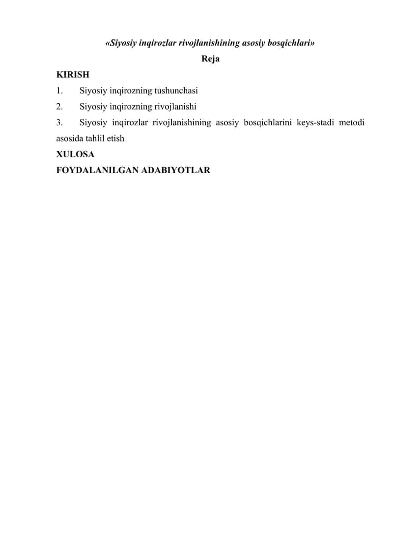Siyosiy Inqirozlar Rivojlanishining Asosiy Bosqichlari