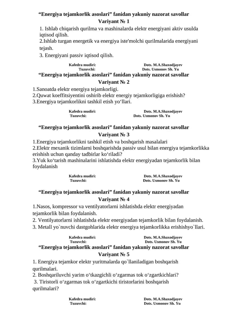 Energiya tejamkorlik asoslari
