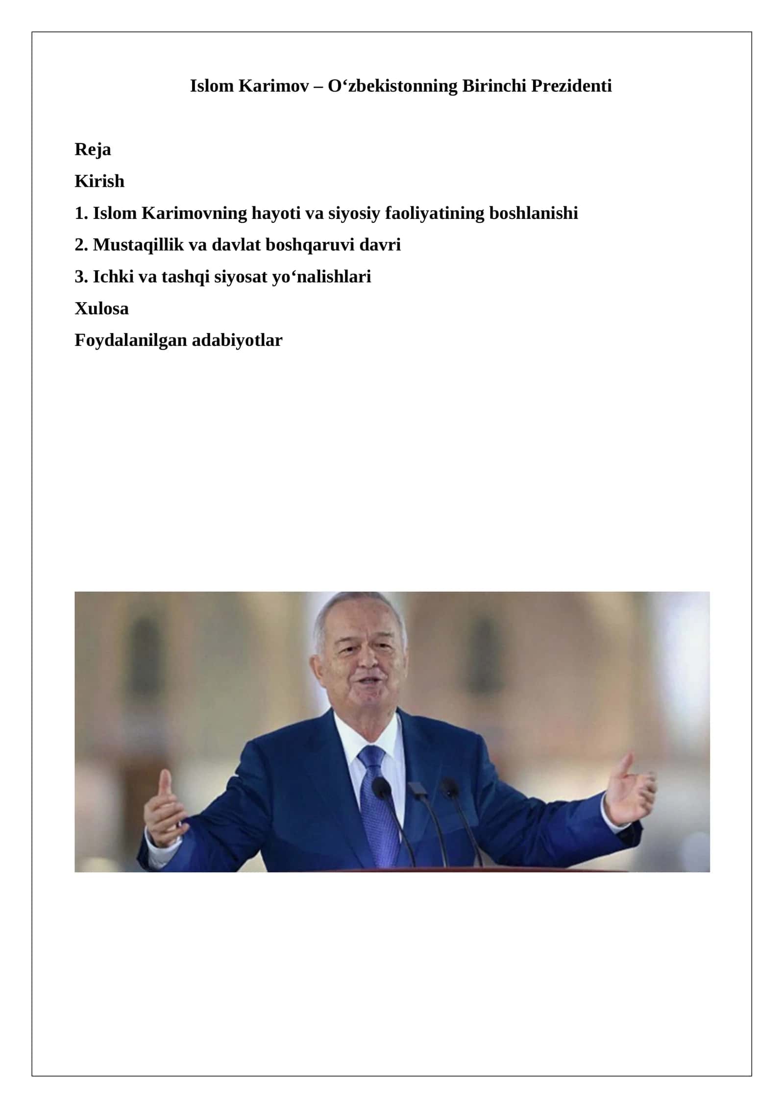 Islom Karimov – O‘zbekistonning Birinchi Prezidenti