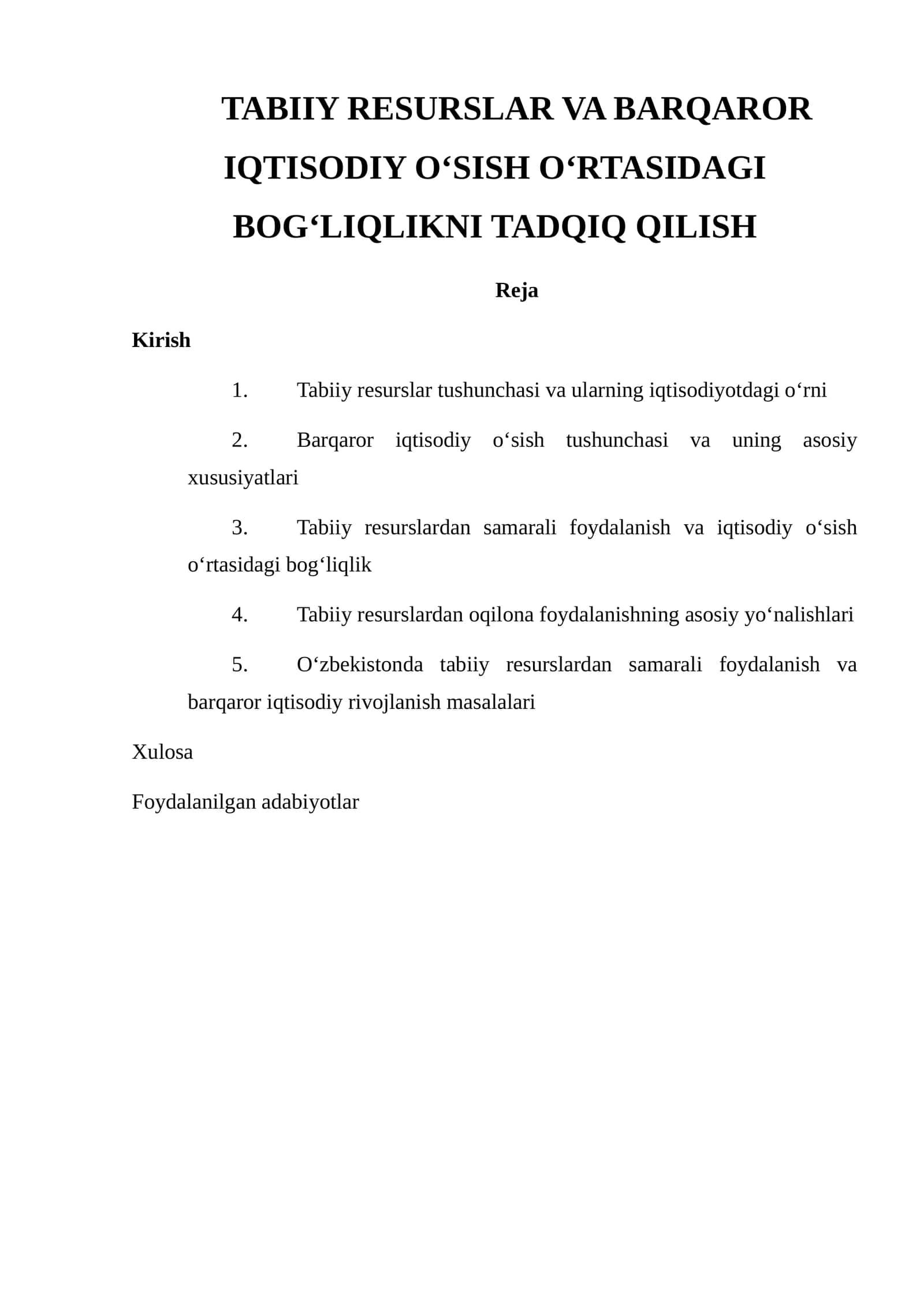 Tabiiy Resurslar va Barqaror Iqtisodiy O‘sish O‘rtasidagi Bog‘liqni Tadqiq Qilish