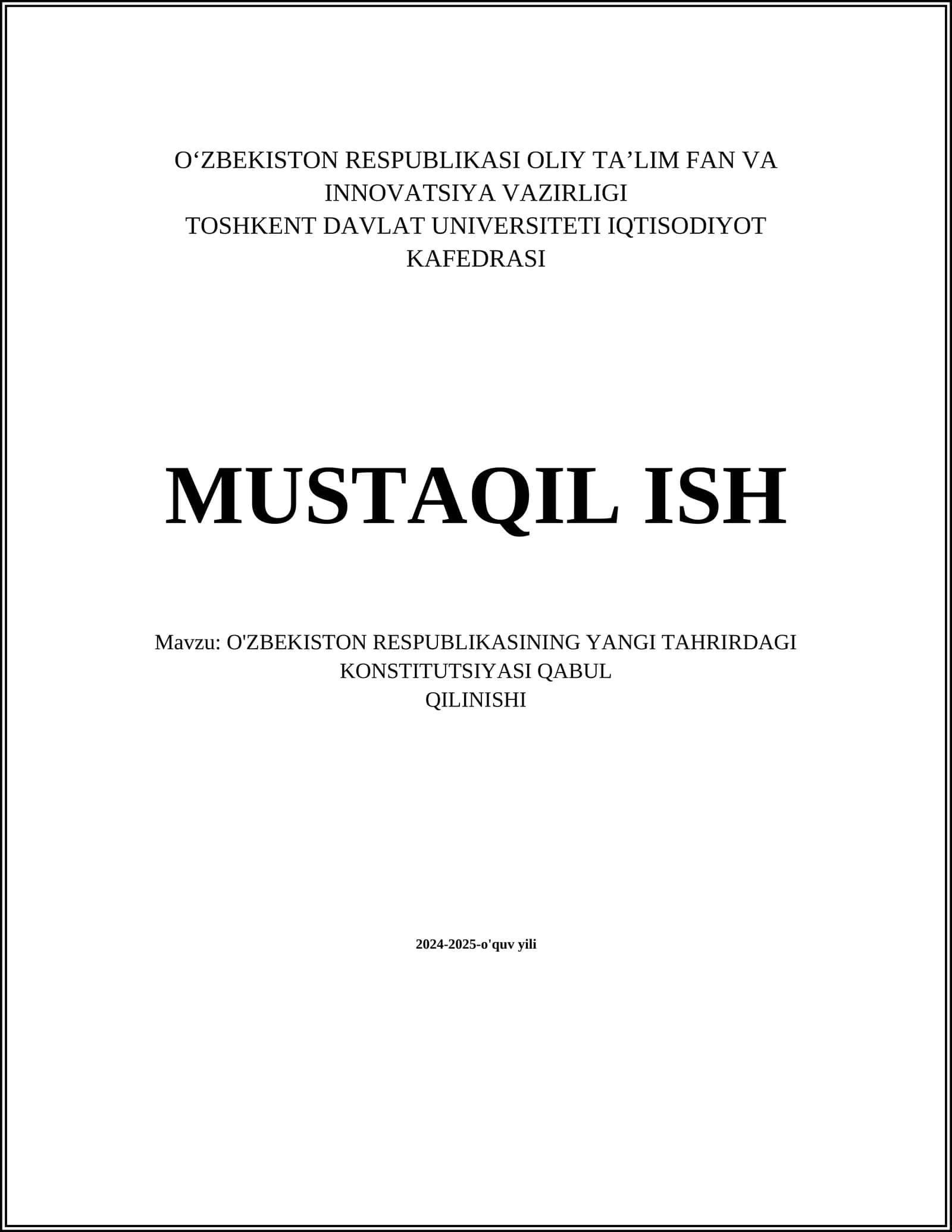 O'ZBEKISTON RESPUBLIKASINING YANGI TAHRIRDAGI KONSTITUTSIYASI QABUL QILINISHI
