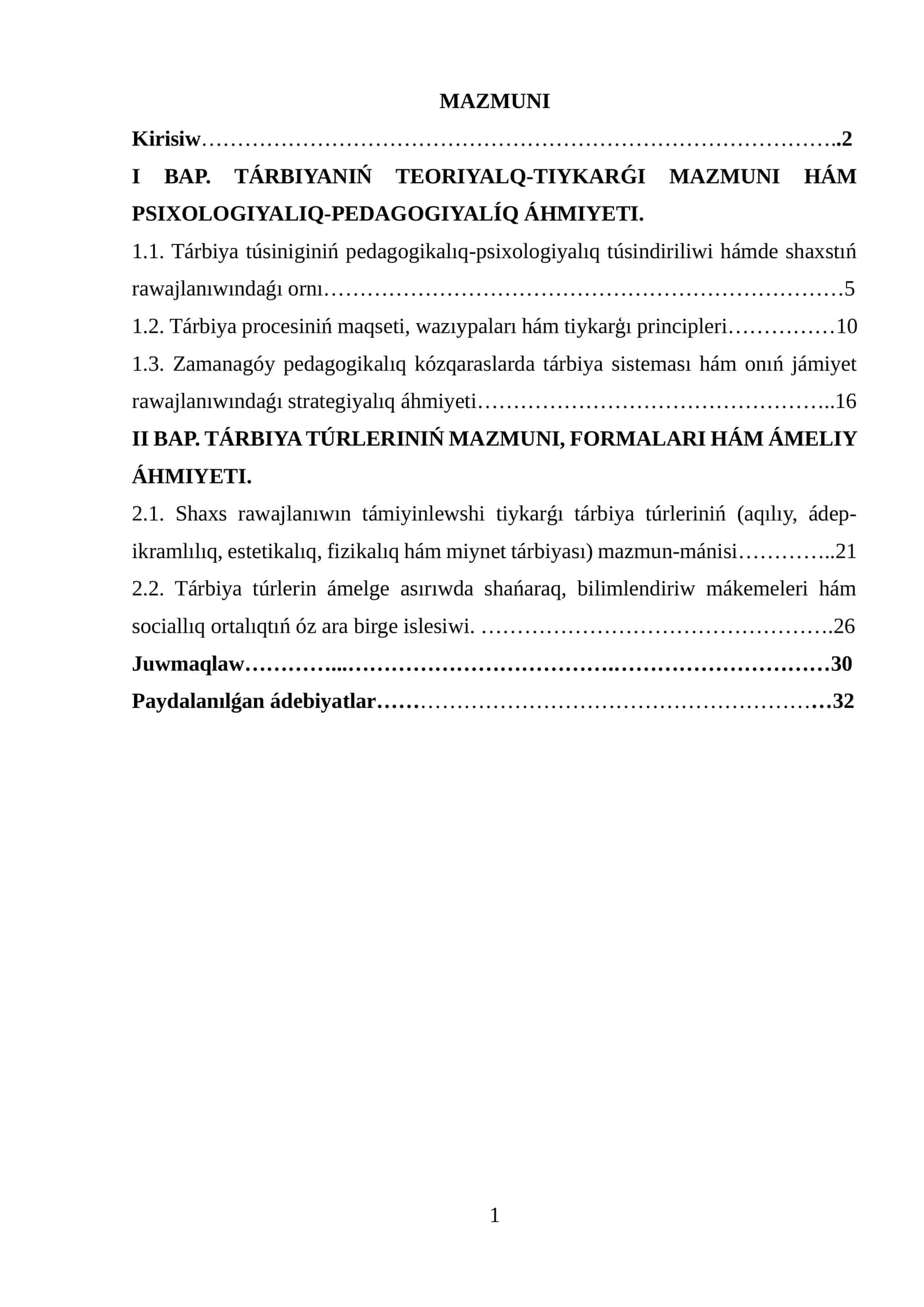 TÁRBIYANIŃ TEORIYALQ-TIYKARǴI MAZMUNI HÁM PSIXOLOGIYALIQ-PEDAGOGIYALÍQ ÁHMIYETI