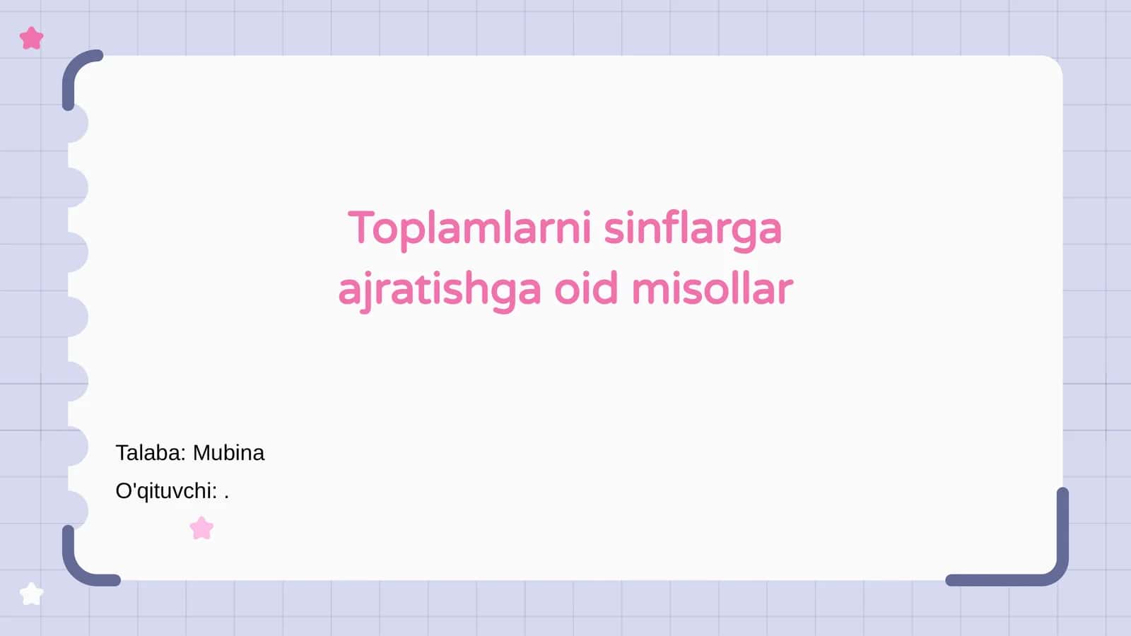 Toplamlarni sinflarga ajratishga oid misollar
