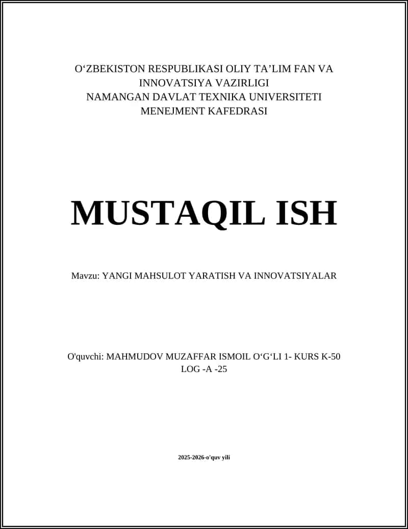 Yangi mahsulot gʻoyasini yaratish va validatsiya qilish