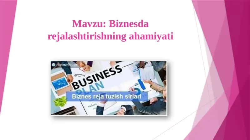 Biznesdarejalashtirishning ahamiyati