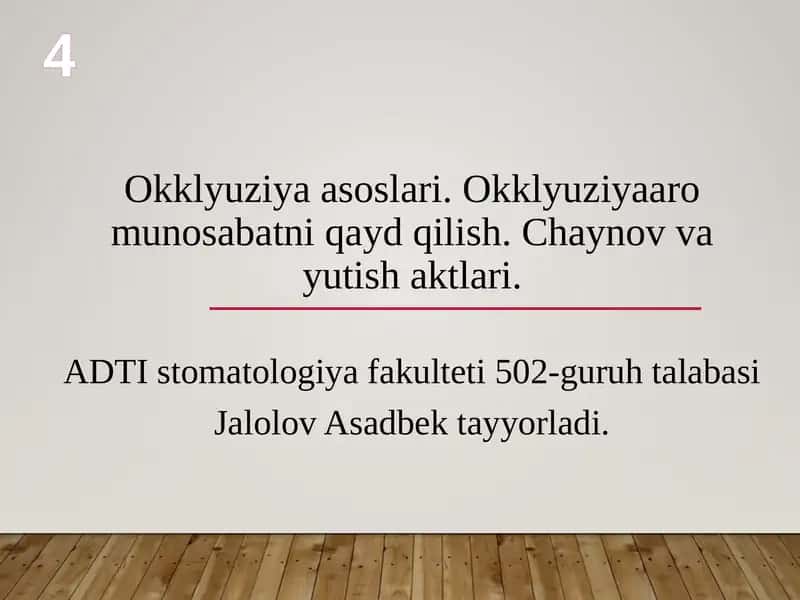 Okklyuziya asoslari. Okklyuziyaaro munosabatni qayd qilish. Chaynov va yutish aktlari.