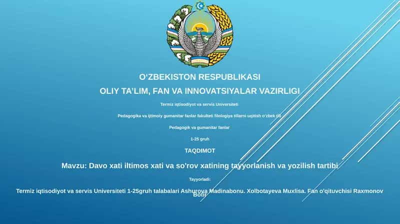 Davo xati iltimos xati va so'rov xatining tayyorlanish va yozilish tartibi