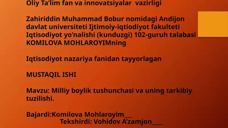 Milliy boylik tushunchasi va uning tarkibiy tuzilishi