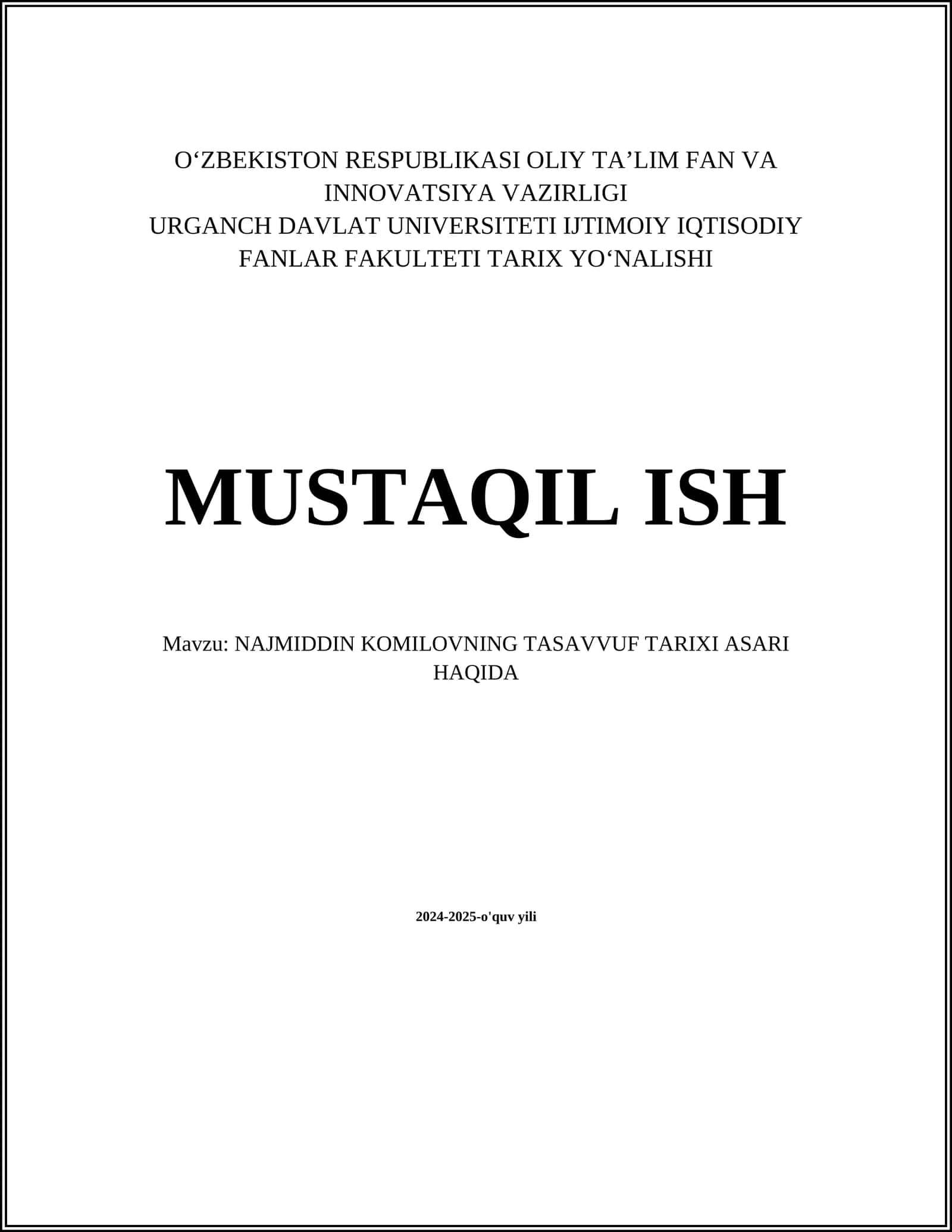 NAJMIDDIN KOMILOVNING TASAVVUF TARIXI ASARI HAQIDA