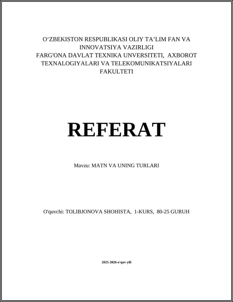 MATN VA UNING TURLARI
