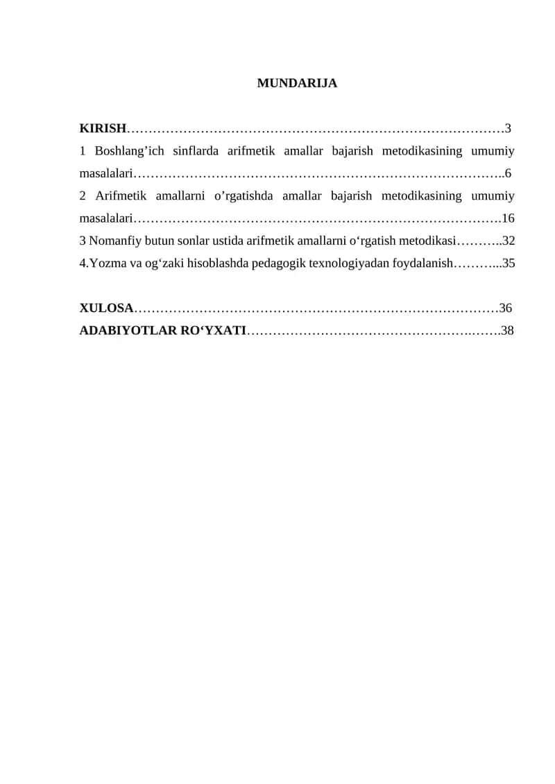 Boshlang’ich sinflarda arifmetik amallar bajarish metodikasi