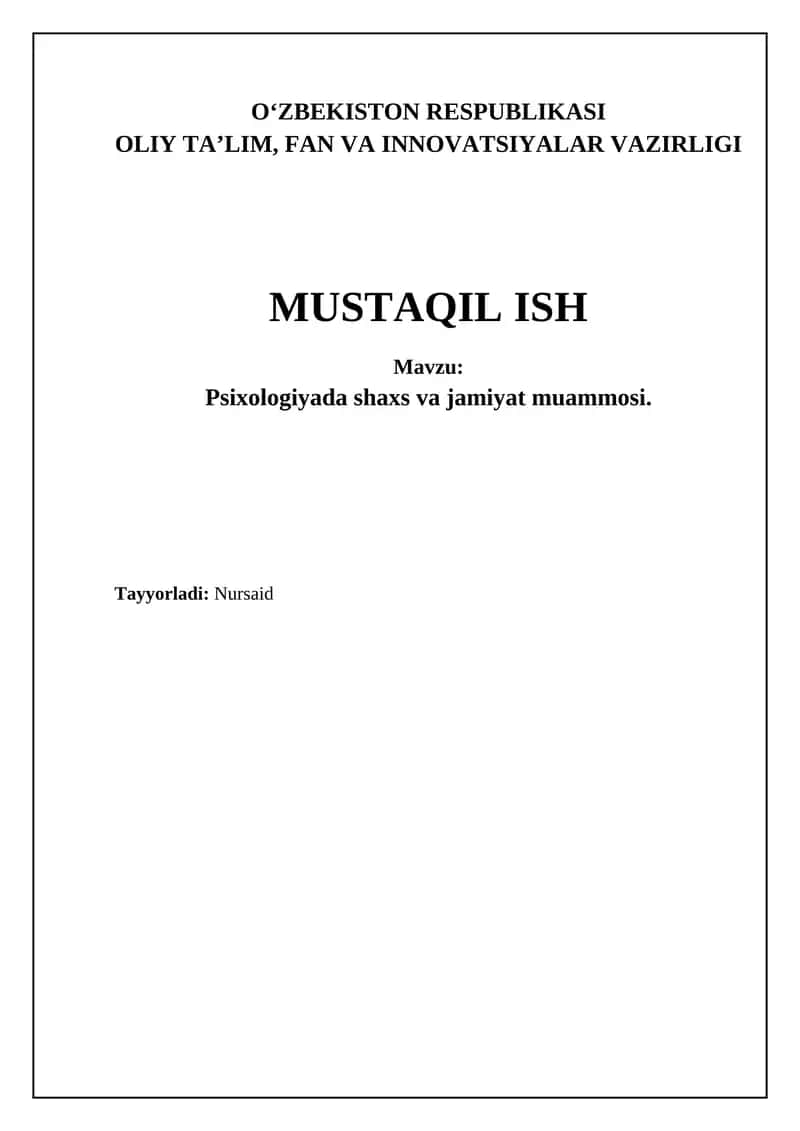 Psixologiyada shaxs va jamiyat muammosi