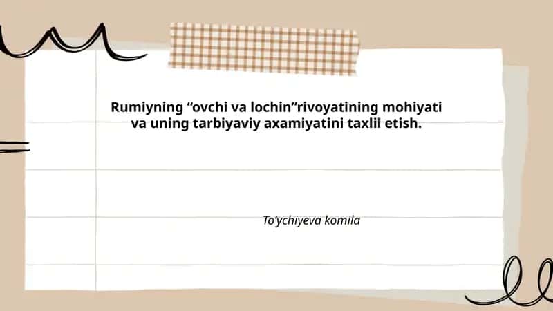 Rumiyning “ovchi va lochin” rivoyati