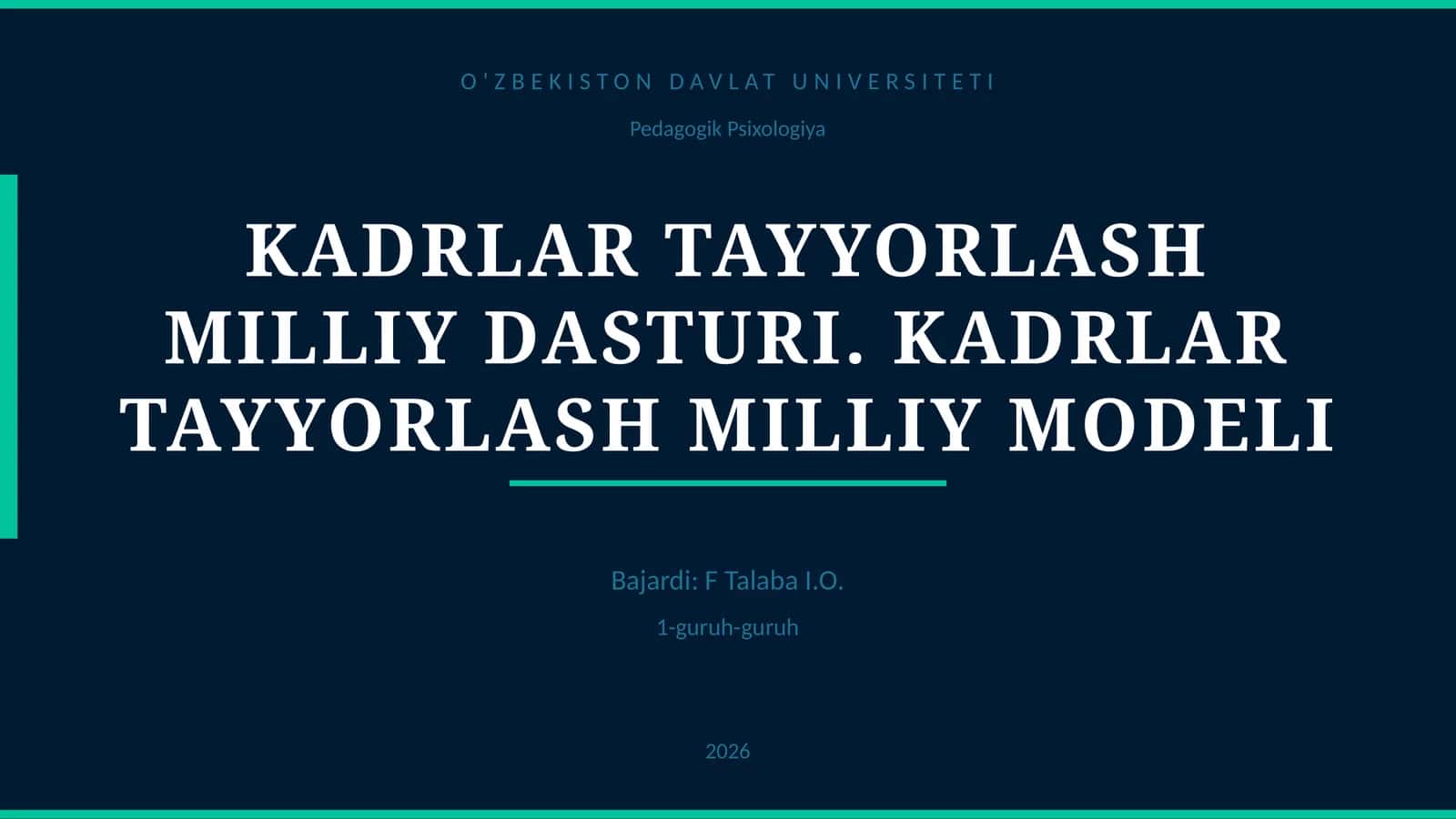 KADRLAR TAYYORLASH MILLIY DASTURI. KADRLAR TAYYORLASH MILLIY MODELI
