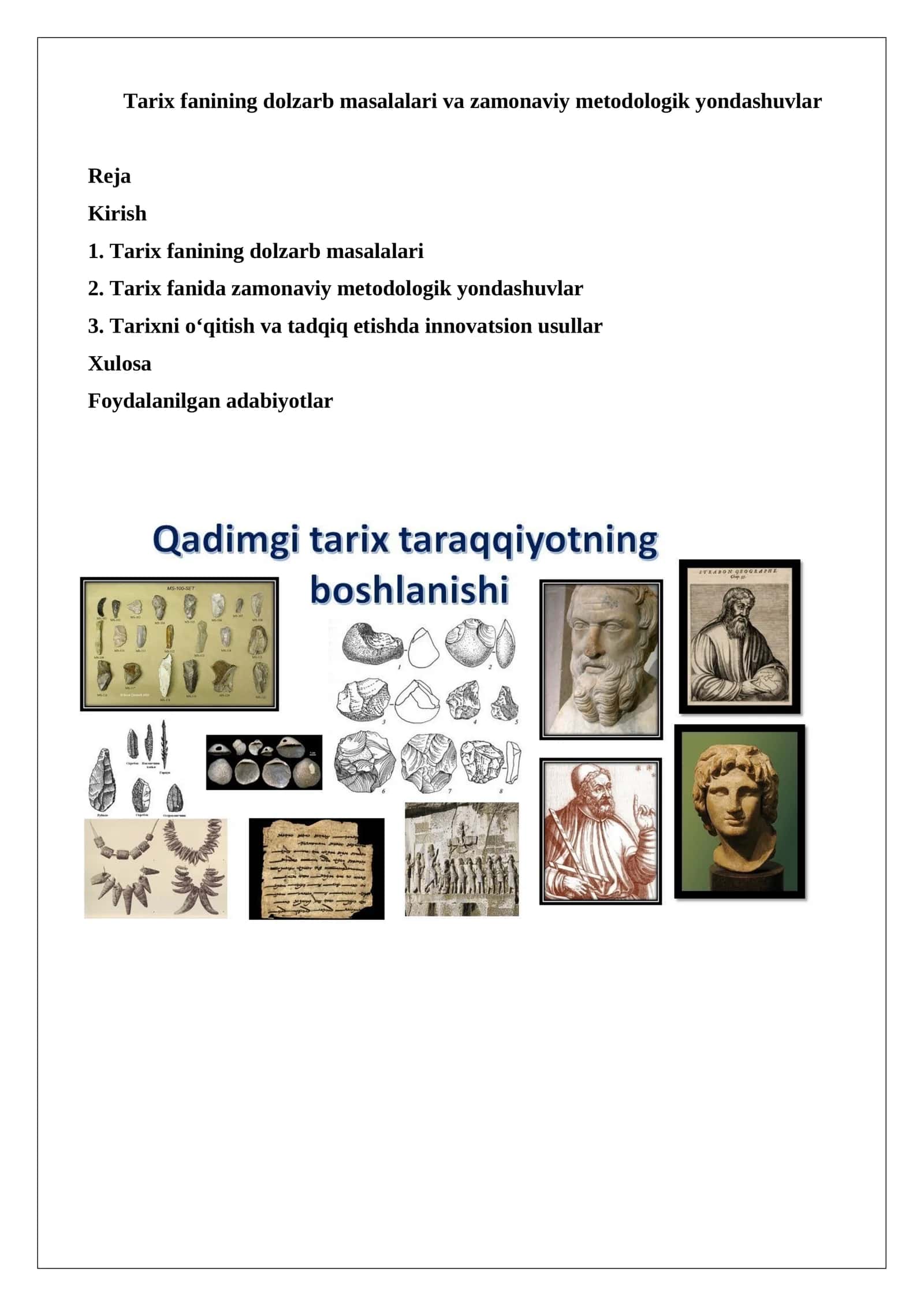 Tarix fanining dolzarb masalalari va zamonaviy metodologik yondashuvlar