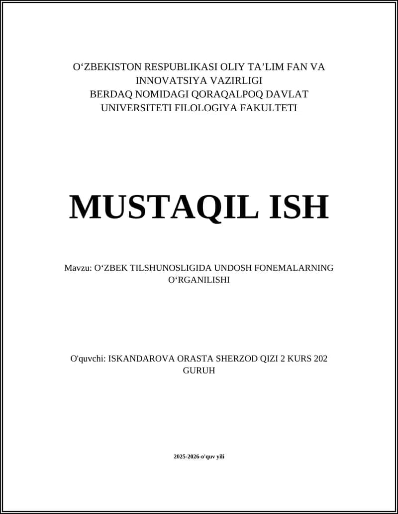 OʻZBEK TILSHUNOSLIGIDA UNDOSH FONEMALARNING OʻRGANILISHI