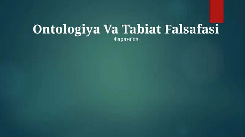 Ontologiya Va Tabiat Falsafasi