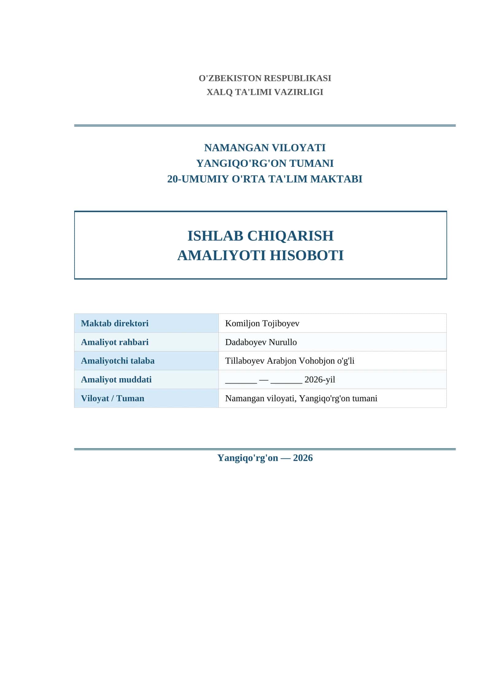 Ishlab chiqarish AMALIYOT HISOBOTI