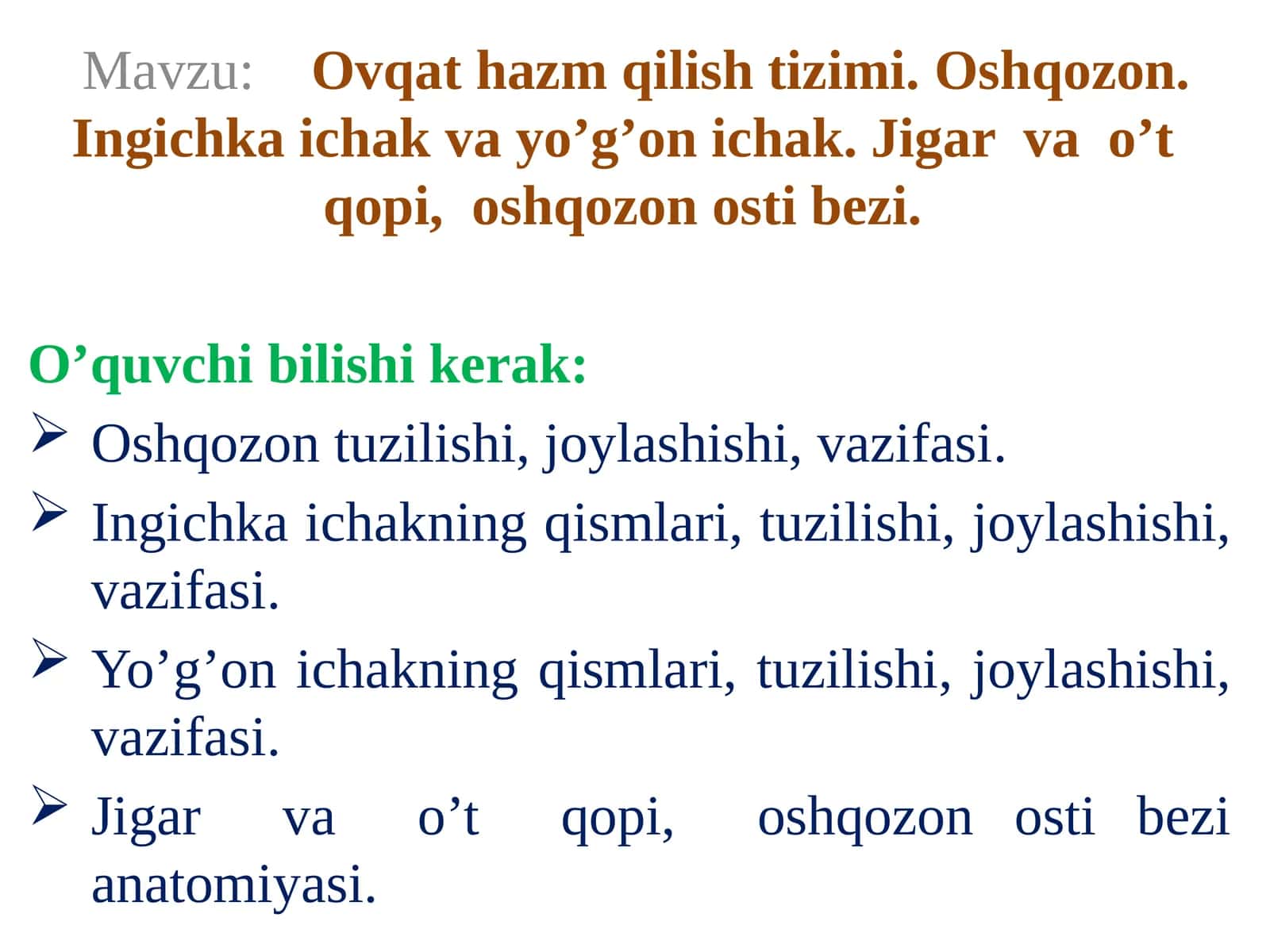 Oshqozon va ichak tizimlari anatomiyasi