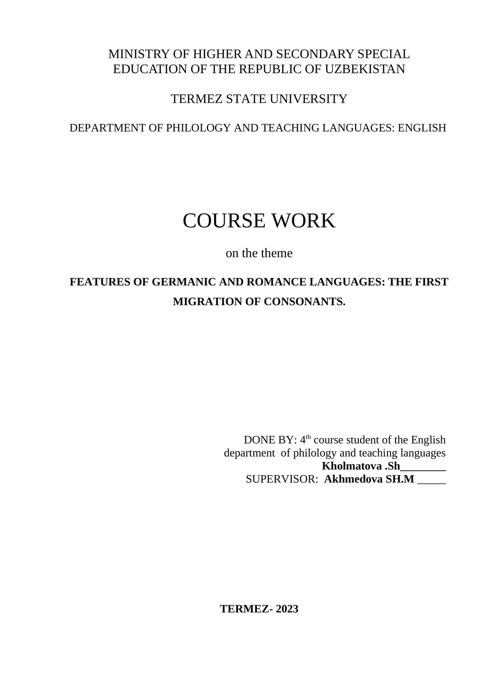 FEATURES OF GERMANIC AND ROMANCE LANGUAGES: THE FIRST MIGRATION OF CONSONANTS