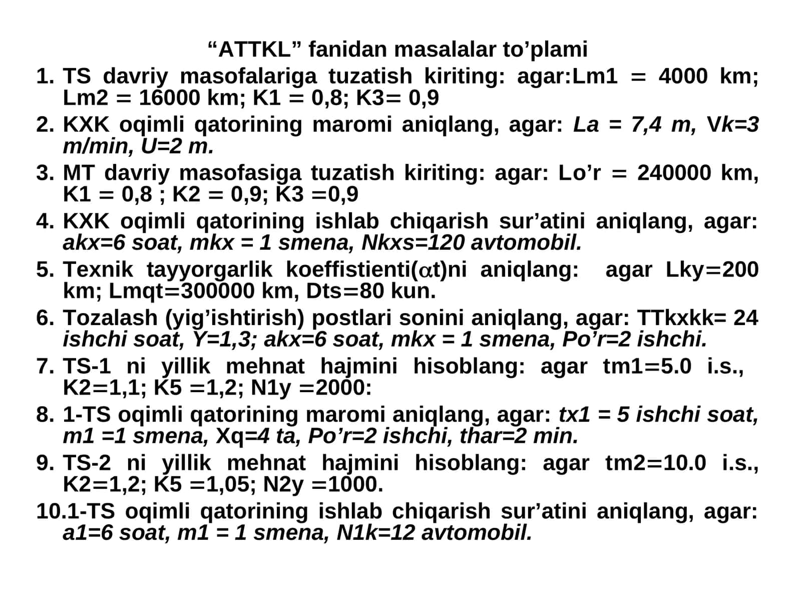 ATTKL fandan masalalar to'plami