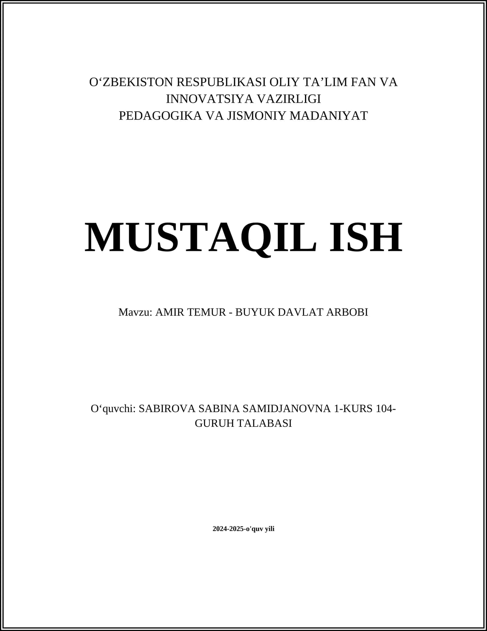 AMIR TEMUR - BUYUK DAVLAT ARBOBI