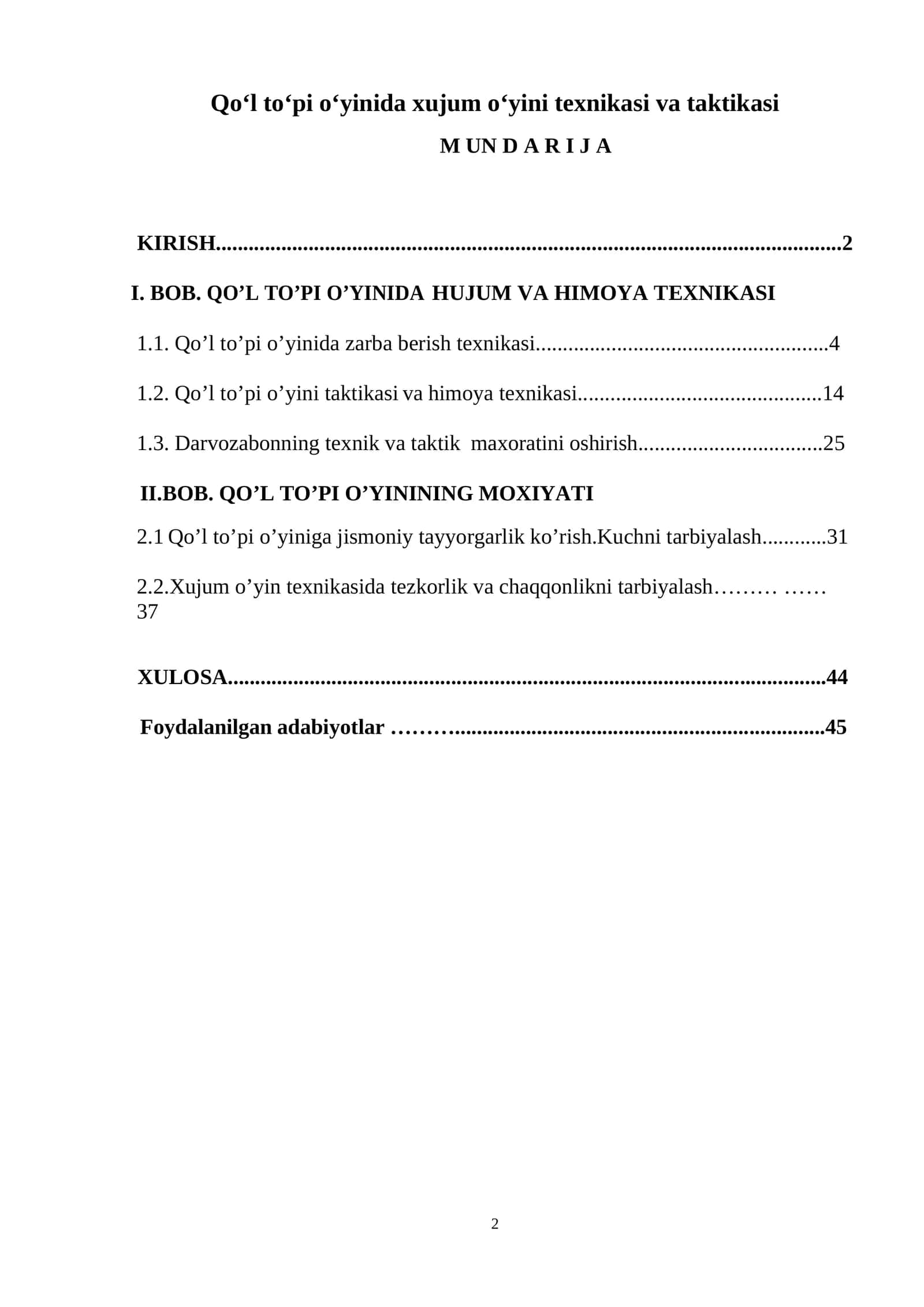 Qo‘l to‘pi o‘yinida xujum o‘yini texnikasi va taktikasi