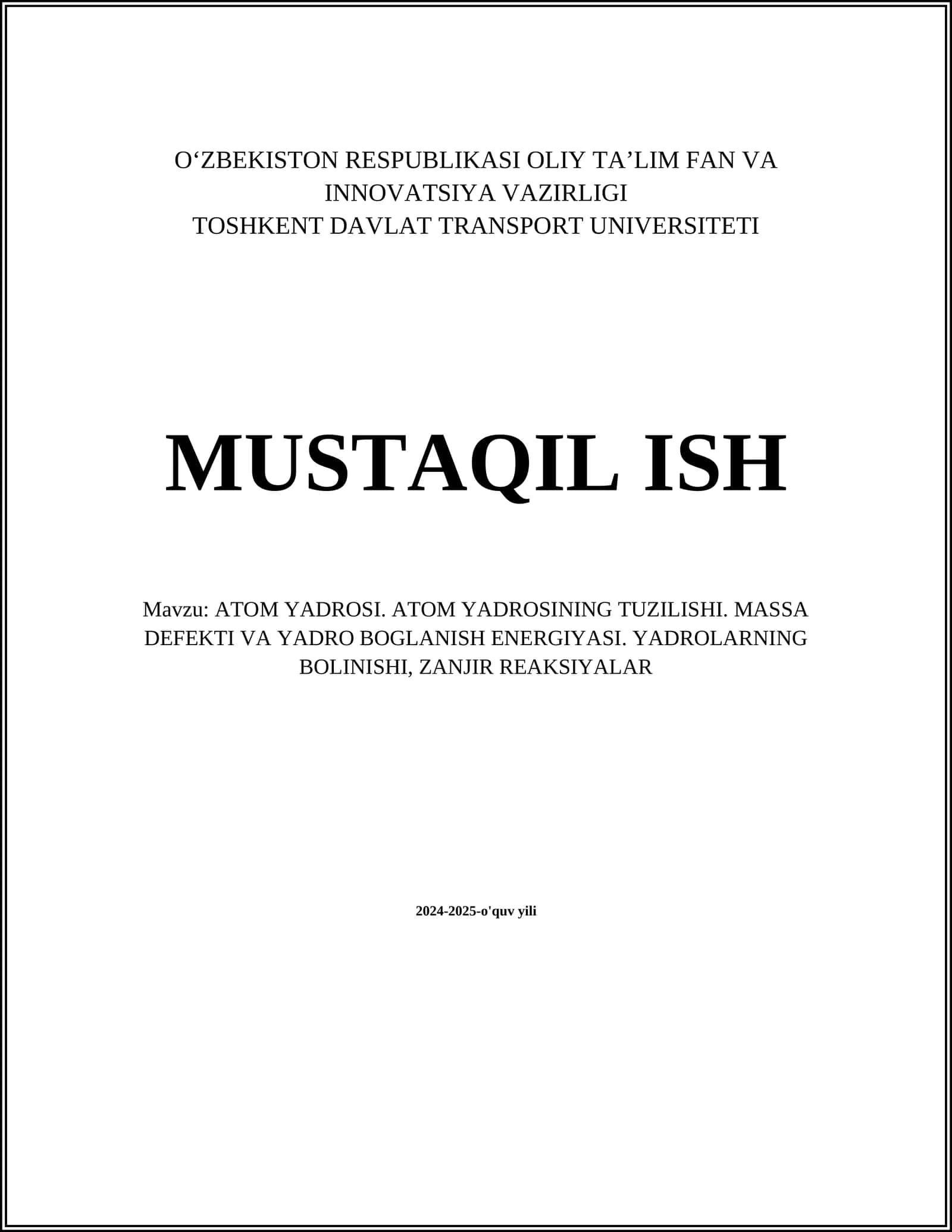 ATOM YADROSI. ATOM YADROSINING TUZILISHI