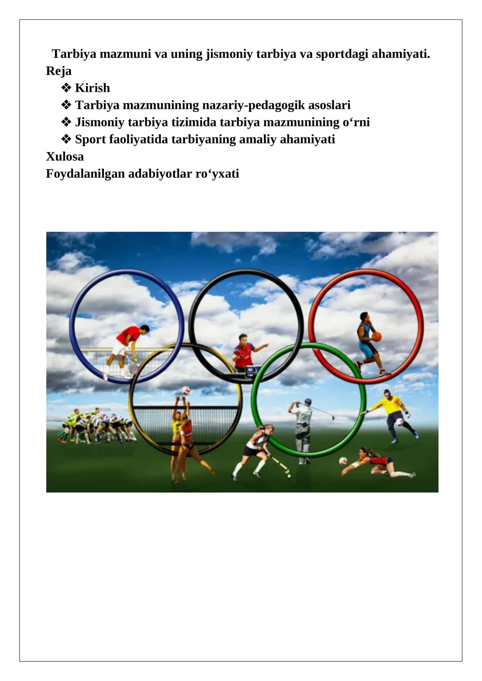 Tarbiya mazmuni va uning jismoniy tarbiya va sportdagi ahamiyati