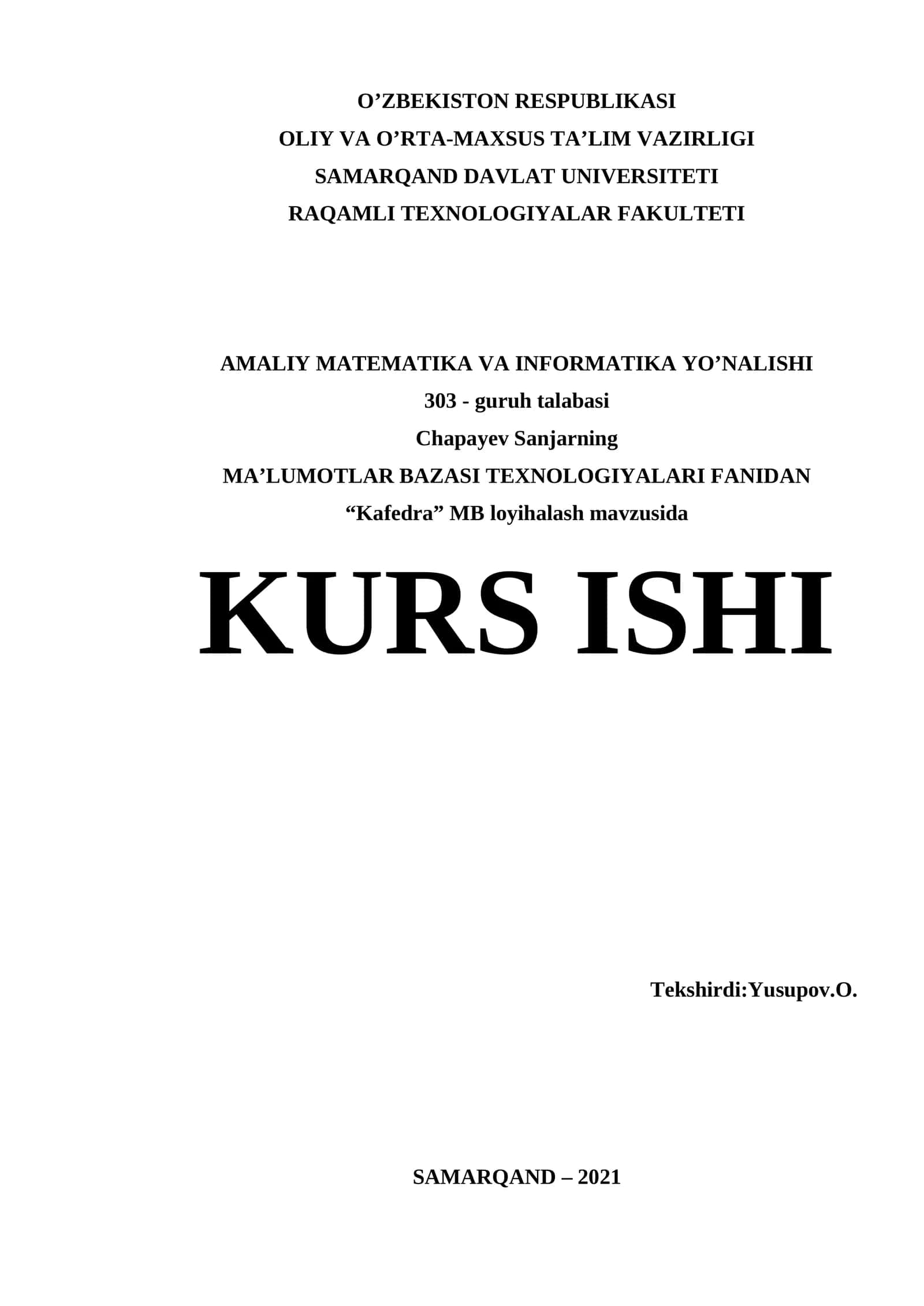 Kafedra MB loyihalash mavzusida