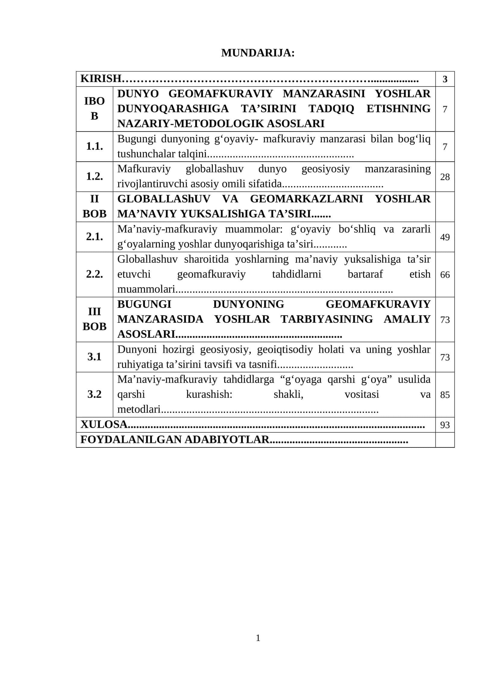 DissertatDUNYO GEOMAFKURAVIY MANZARASINI YOSHLAR DUNYOQARASHIGA TA’SIRINI TADQIQ ETISHNING NAZARIY-METODOLOGIK ASOSLARI