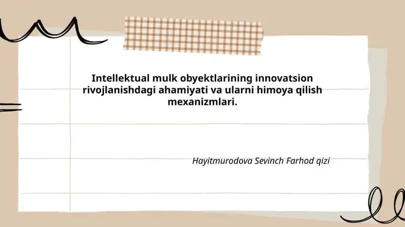 Intellektual mulk obyektlarining innovatsion rivojlanishi