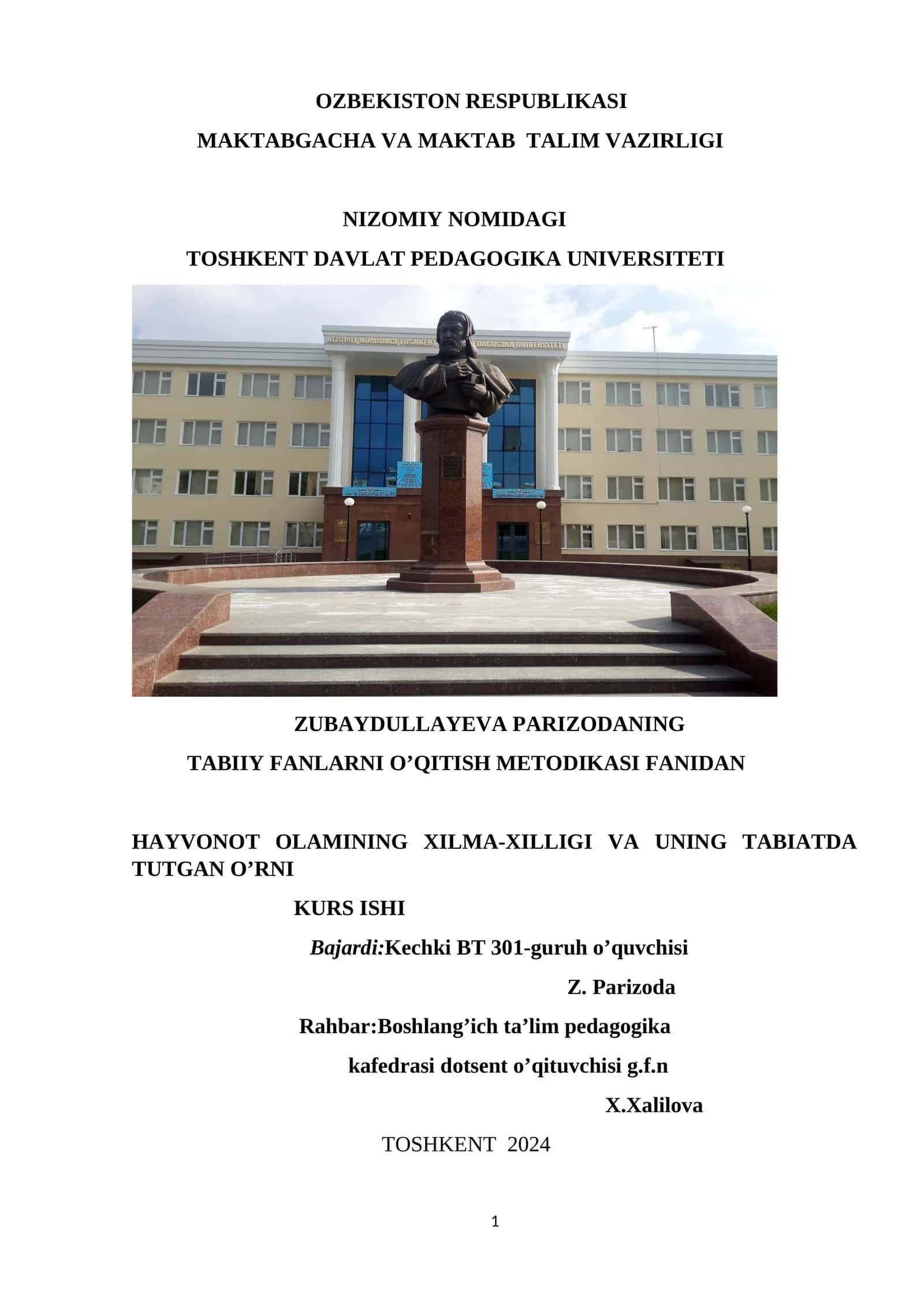 TABIIY FANLARNI O’QITISH METODIKASI FANIDAN
