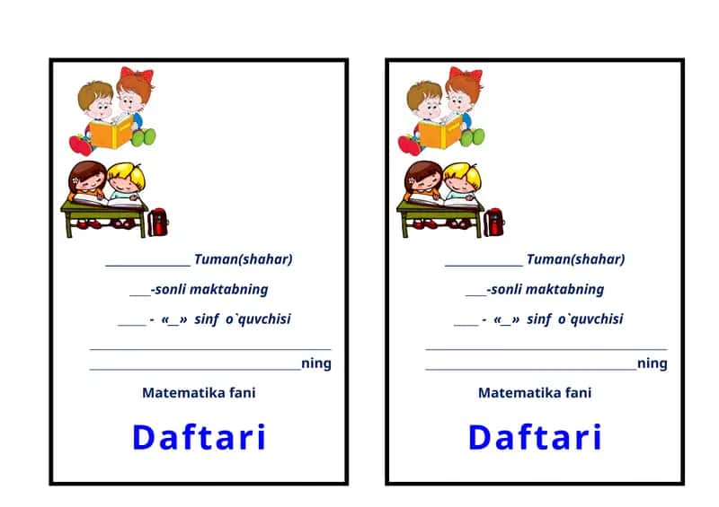 Matematika fanidan to`garak Daftari jildi