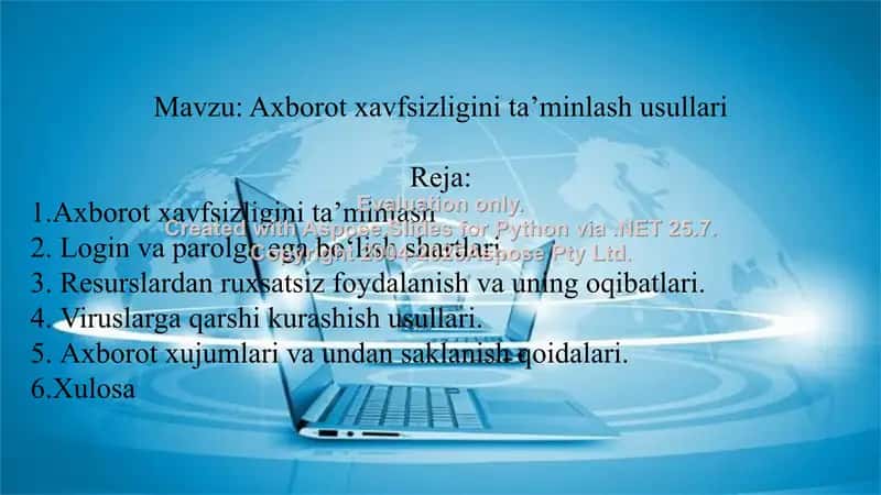 Axborot xavfsizligini ta’minlash usullari
