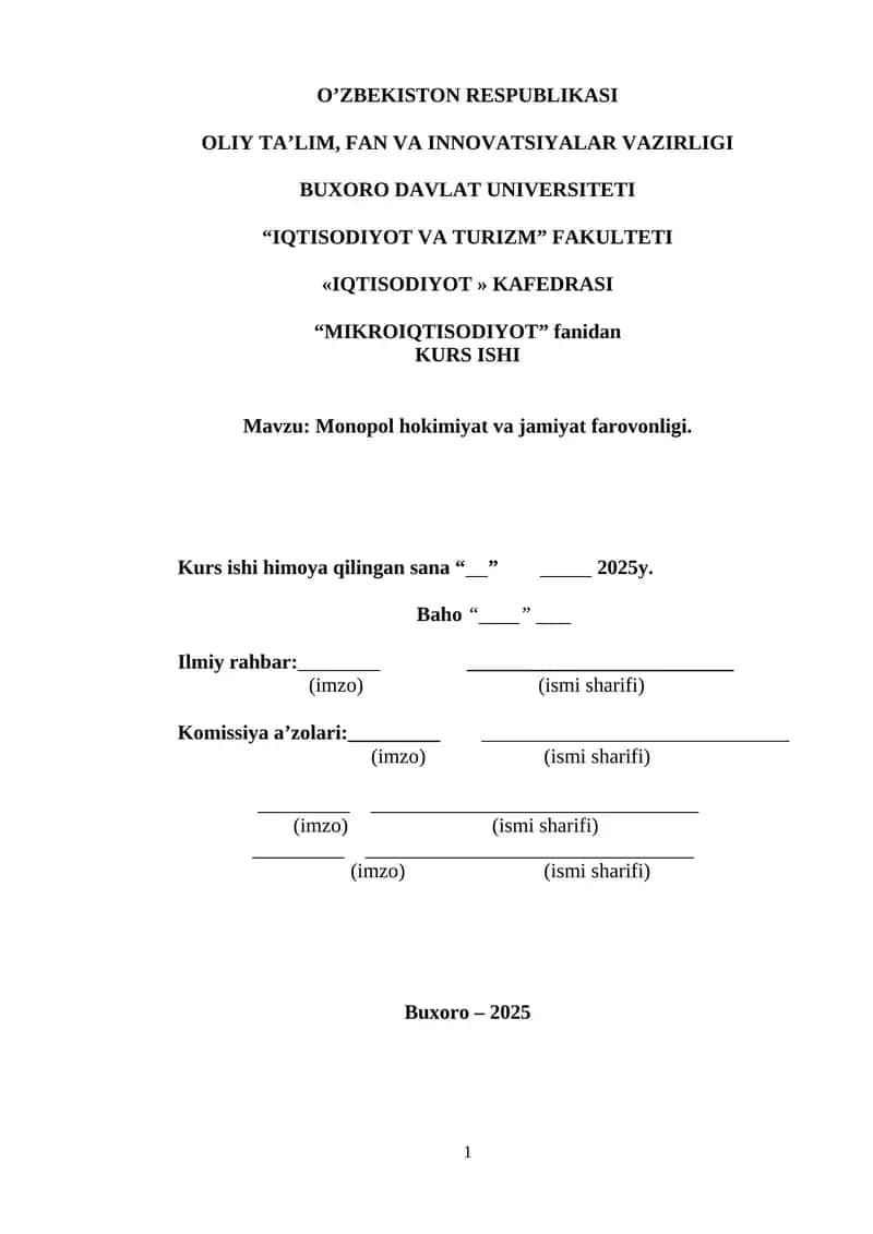 Monopol hokimiyat va jamiyat farovonligi