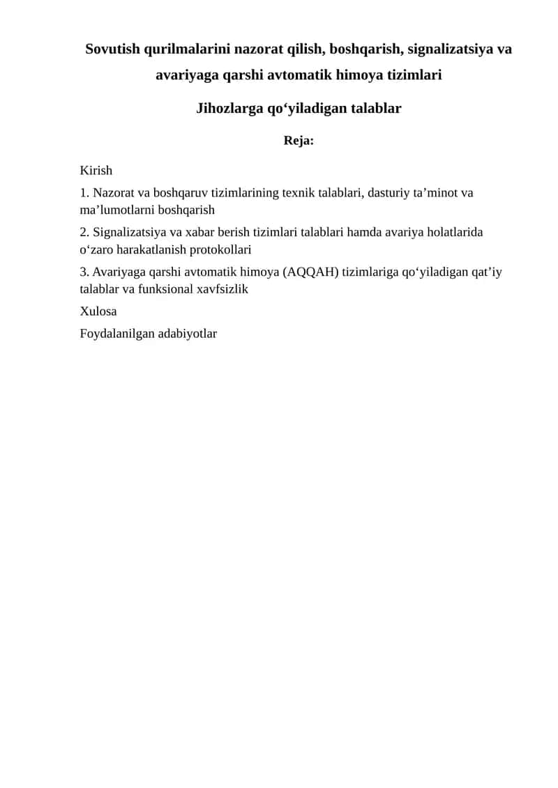 Sovutish qurilmalari nazorati