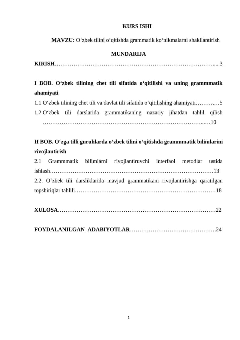 O‘zbek tilini o‘qitishda grammatik ko‘nikmalarni shakllantirish