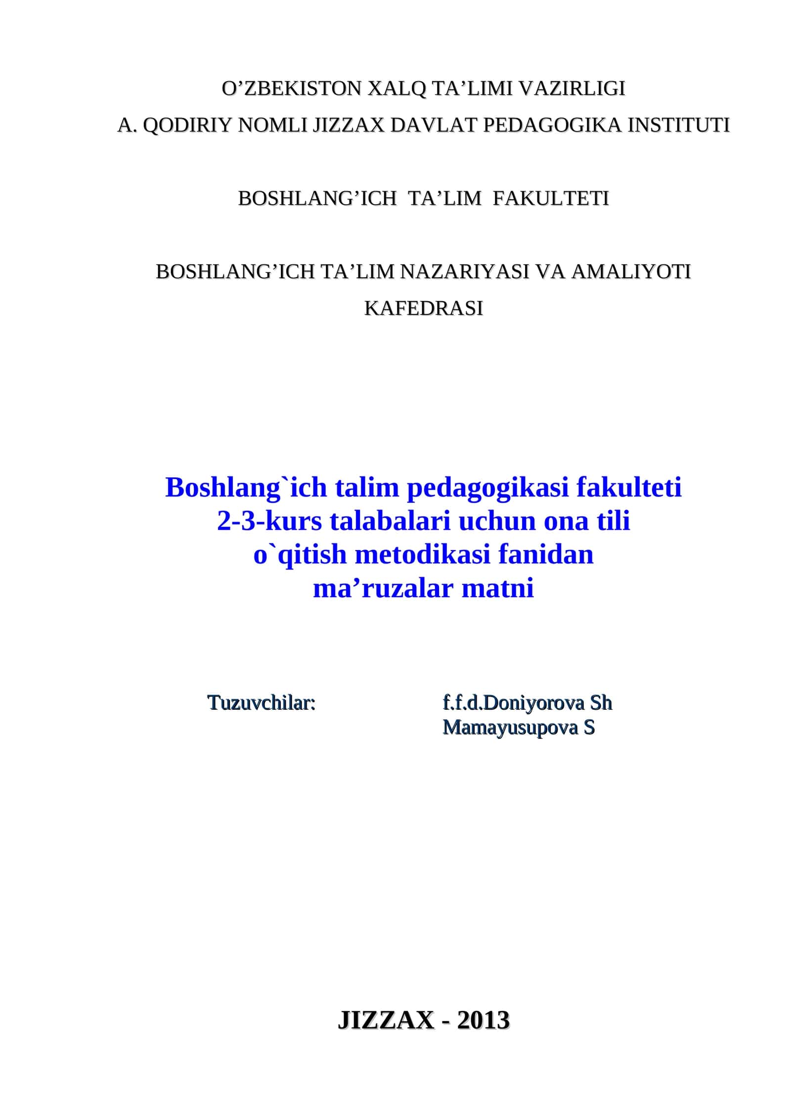 Ona tili o’qitish usuliyoti