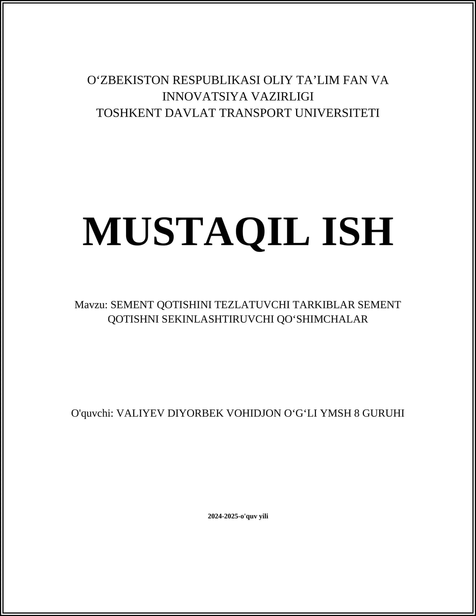 SEMENT QOTISHINI TEZLATUVCHI TARKIBLAR SEMENT QOTISHNI SEKINLASHTIRUVCHI QOʻSHIMCHALAR