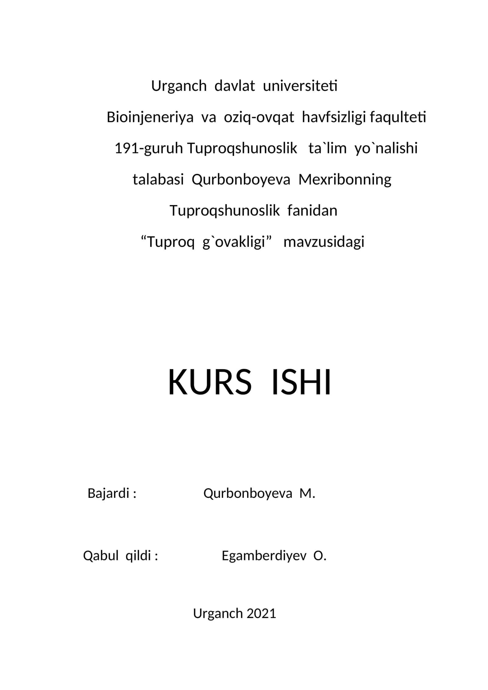 Tuproq g`ovakligi kurs ishi