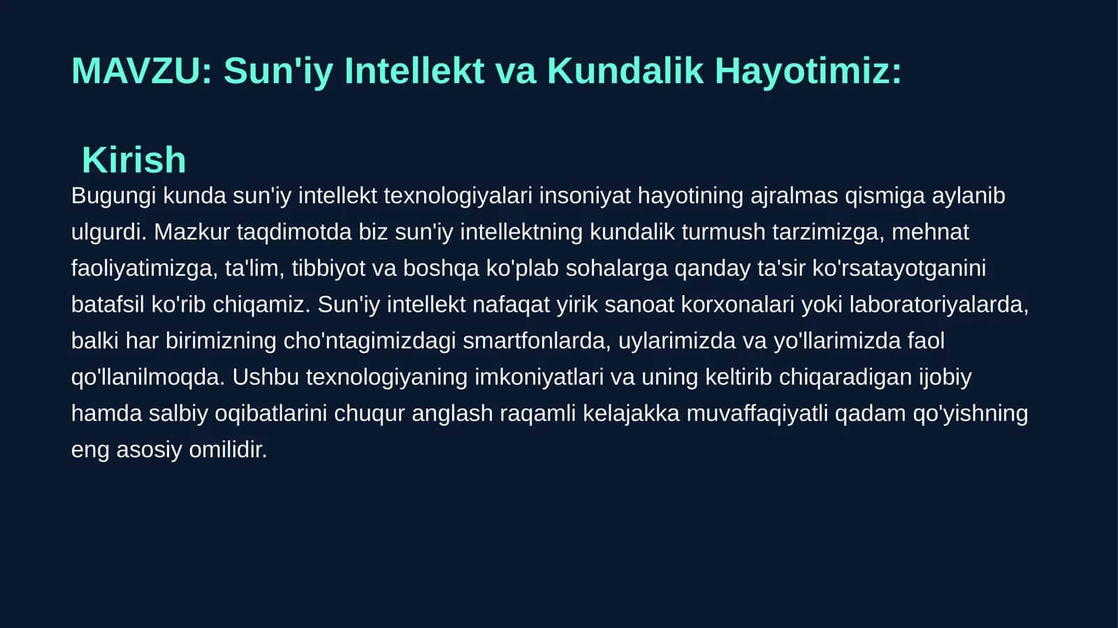 Sun'iy Intellekt va Kundalik Hayotimiz