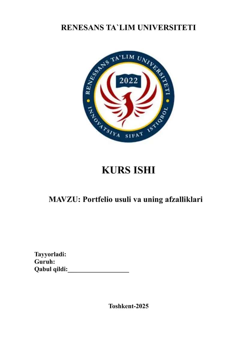 Portfelio usuli va uning afzalliklari Kurs ishi