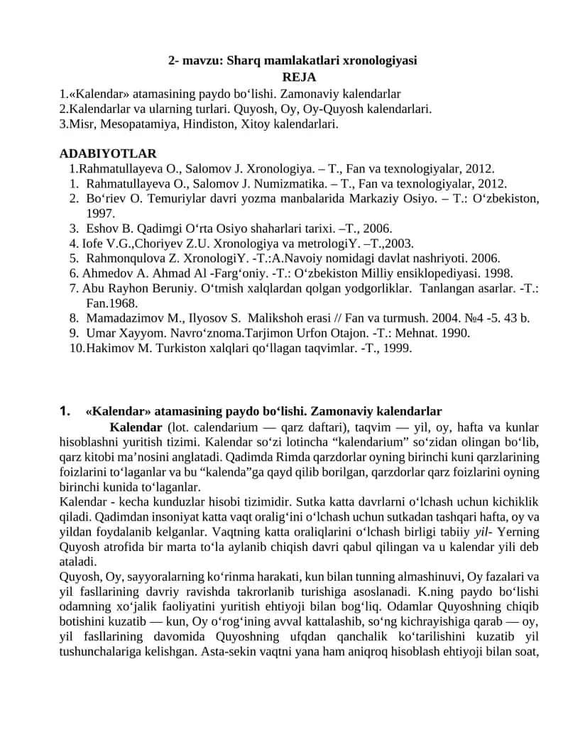 Sharq mamlakatlari xronologiyasi