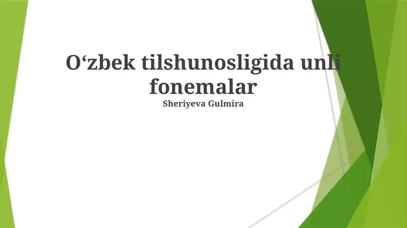 Oʻzbek Tilining Unli Fonemalari