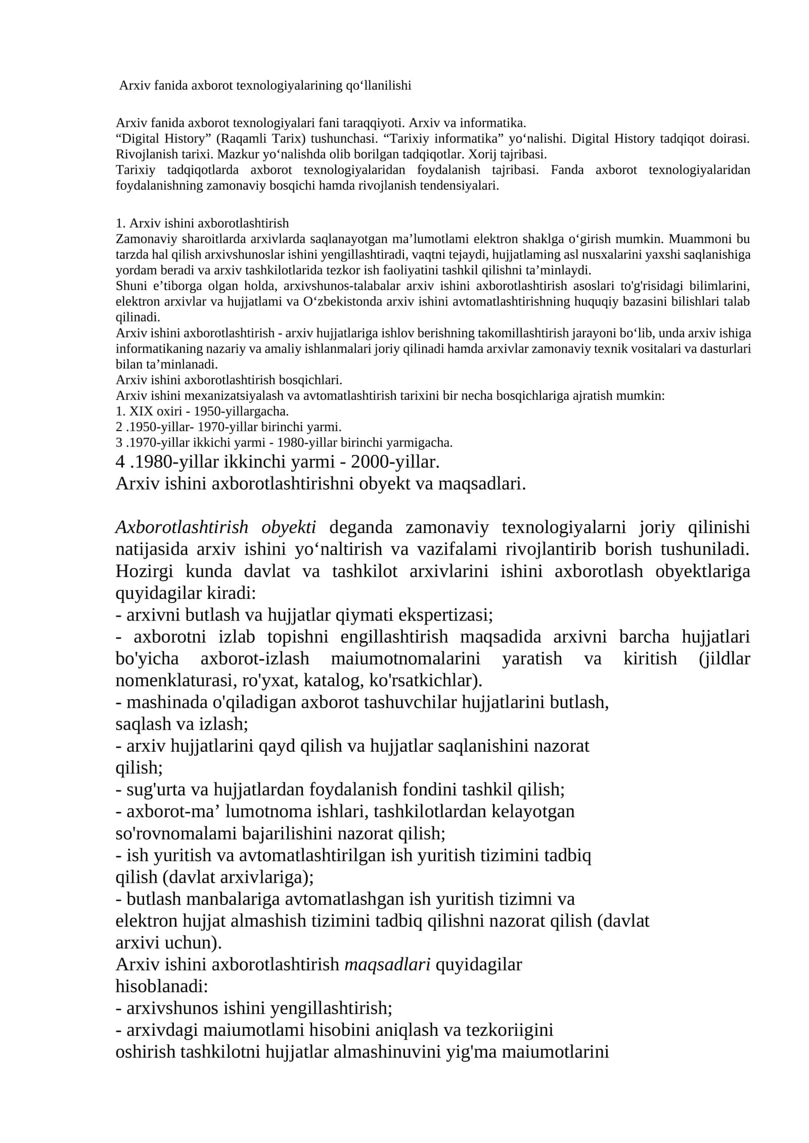 Arxiv fanida axborot texnologiyalarining qo‘llanilishi