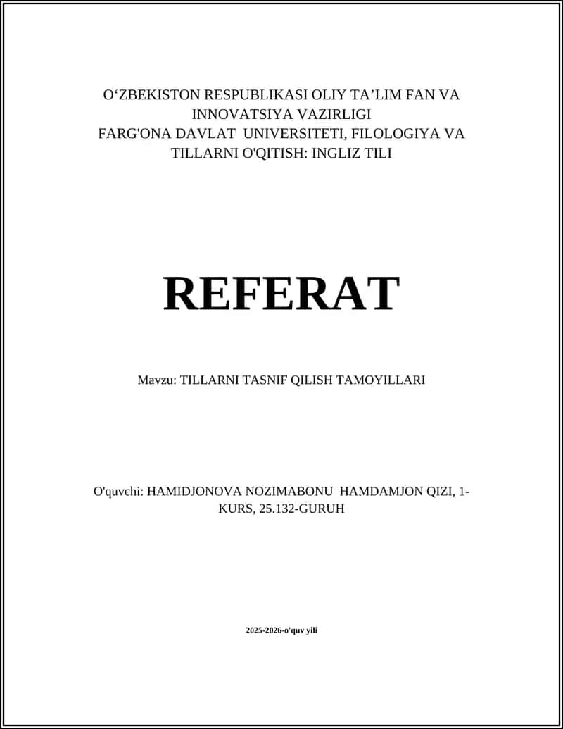 TILLARNI TASNIF QILISH TAMOYILLARI