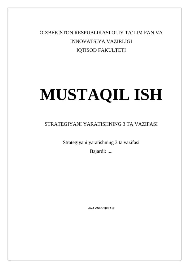 Strategiyani yaratishning 3 ta vazifasi