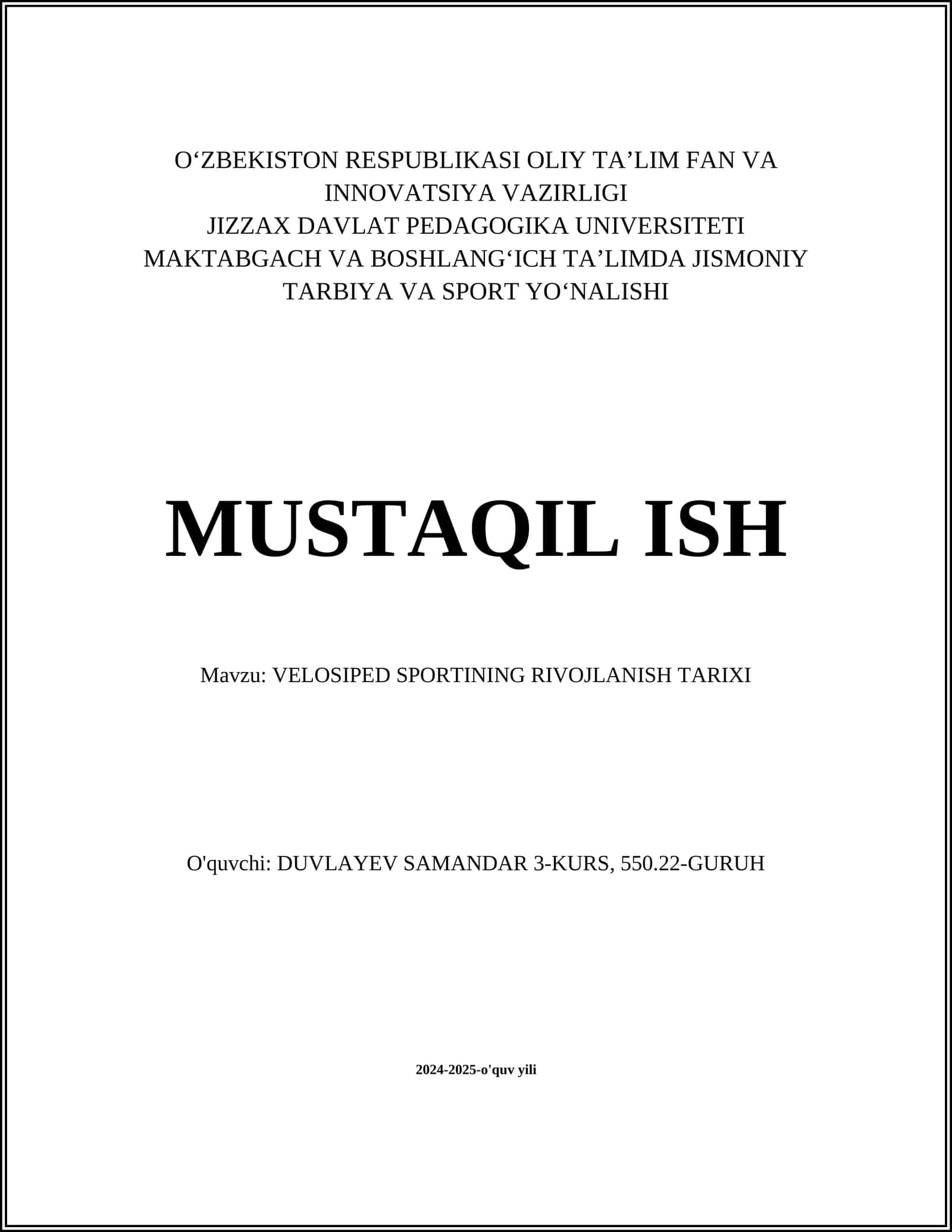 VELOSIPED SPORTINING RIVOJLANISH TARIXI
