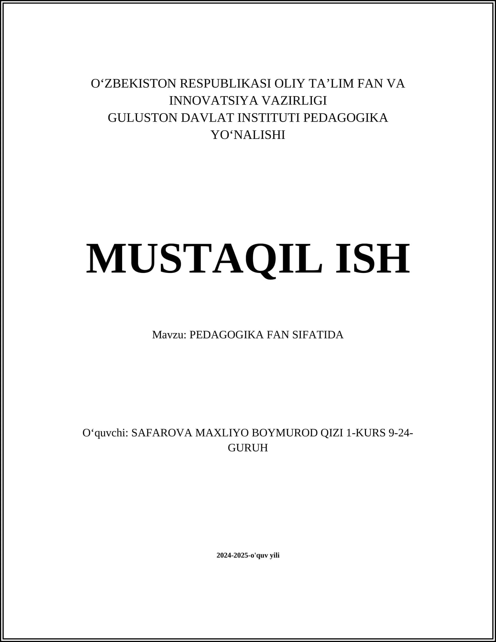 PEDAGOGIKA FAN SIFATIDA